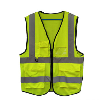 Reflective Stirps Yellow Safaty Labour Worker Vest with Zipper Pocket